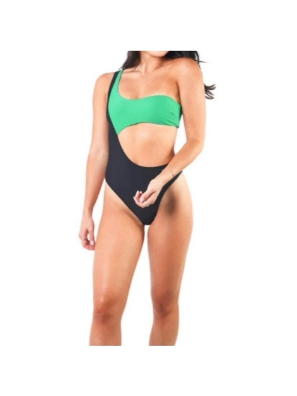𝅺Kendall And Kylie Black And Green Bandeau One Piece Swimsuit Size XL - Picture 3 of 9